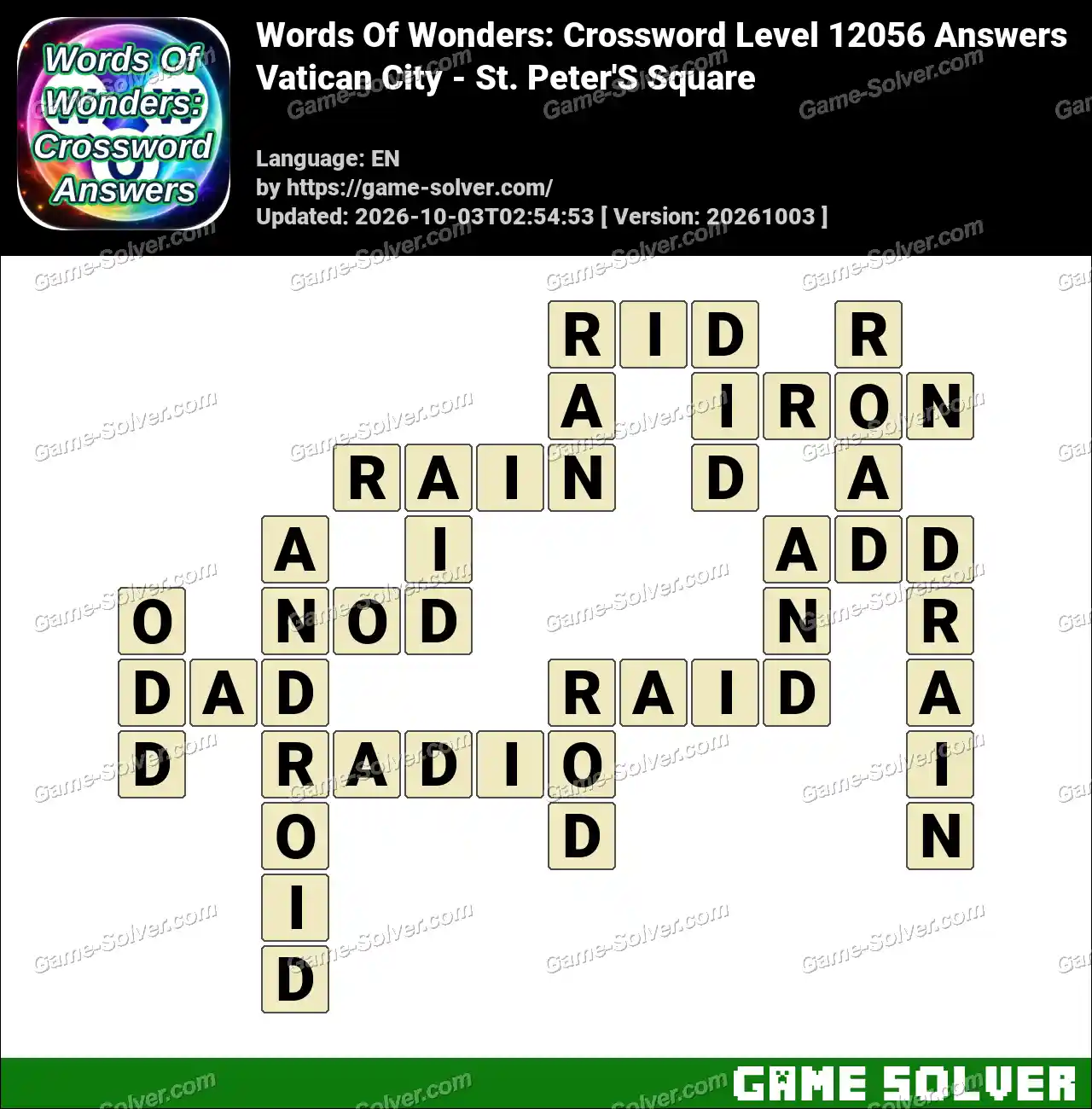 Words Of Wonders: Crossword Level 12056 Answers – Vatican City – St. Peter’S Square